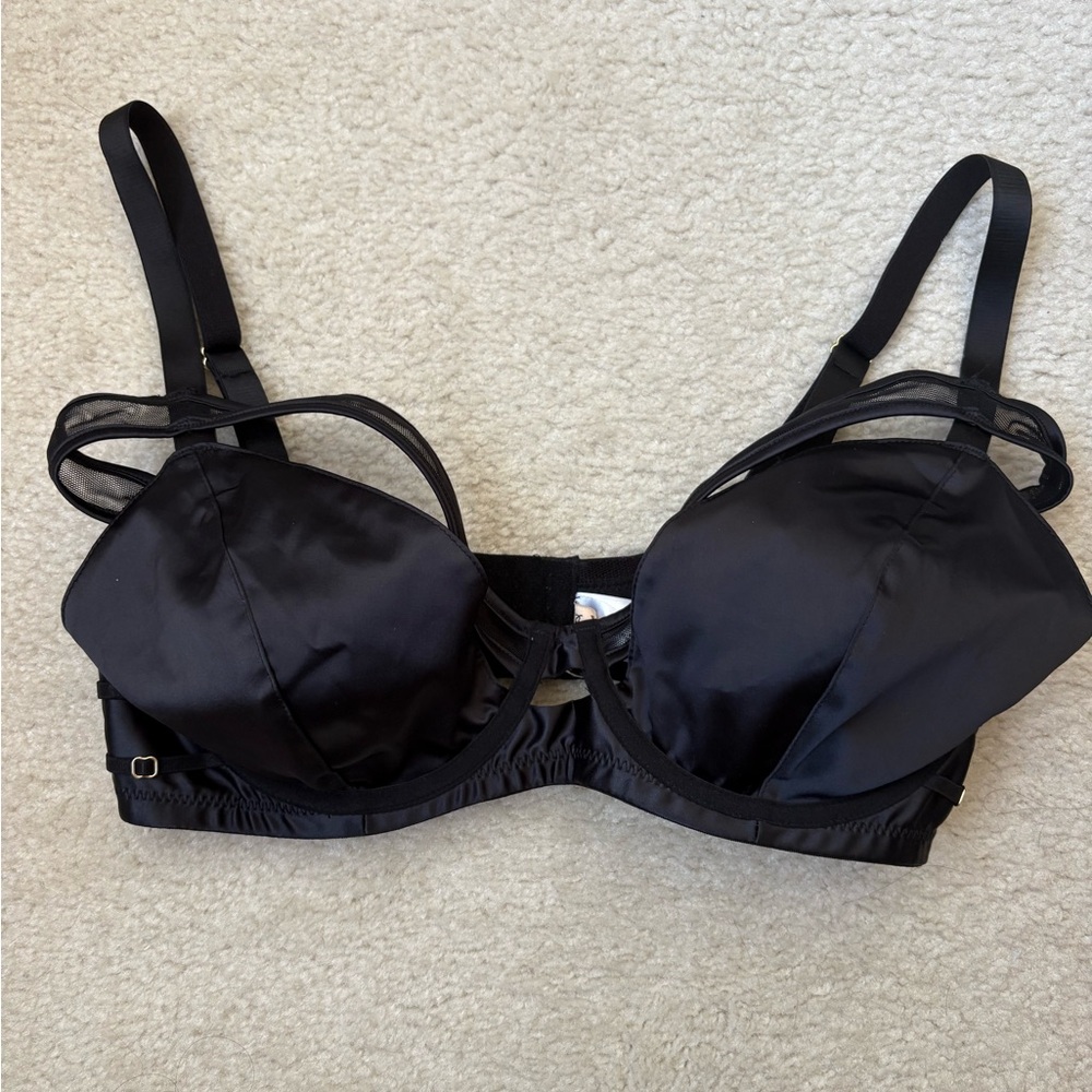 Playful Promises unlined black bra w/ intimate mesh bands & underwire, sz 34DDD